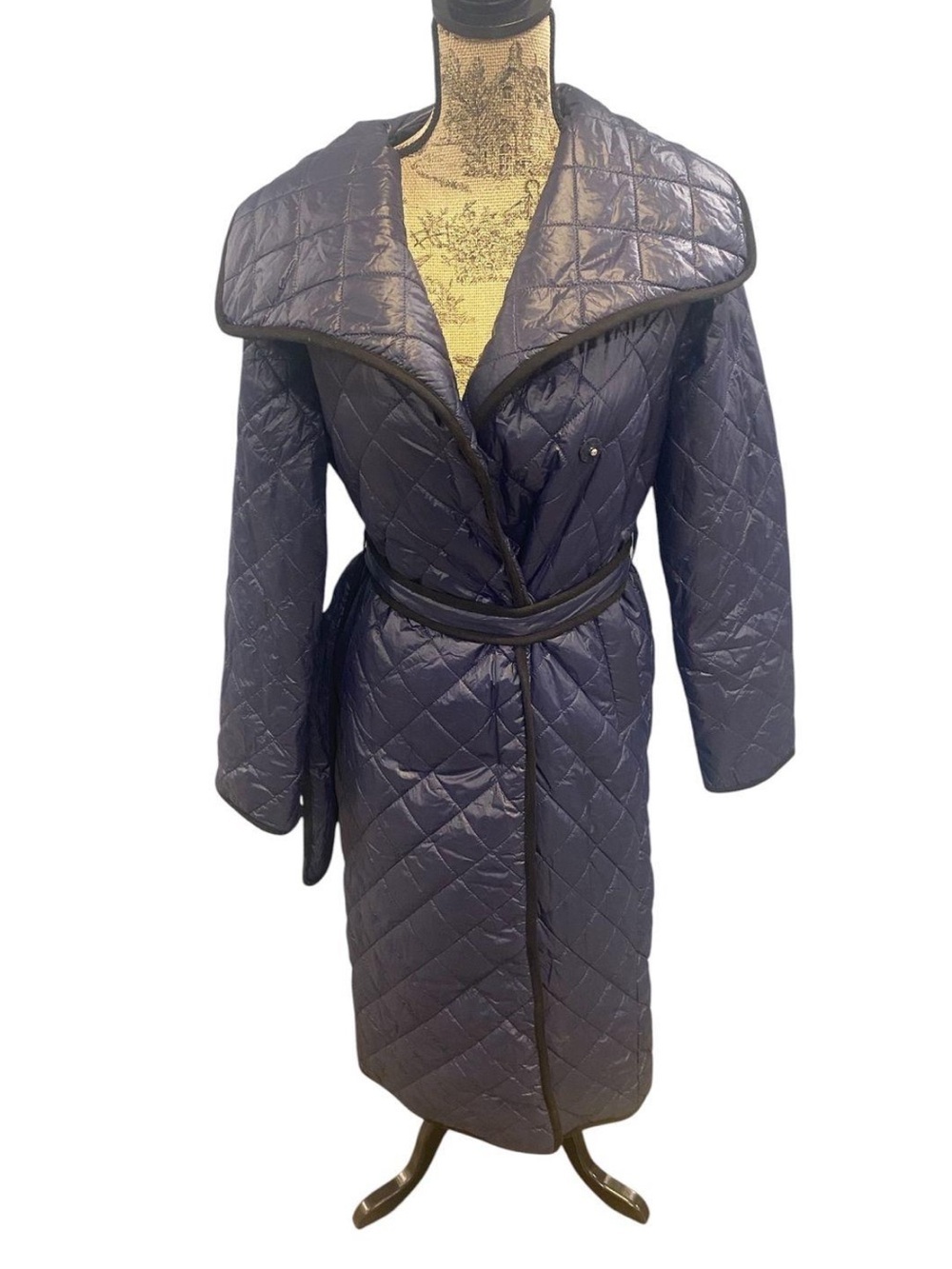 Ann Taylor Weekend Night Sky Quilted Nylon Belted Puffer Coat Women's XS